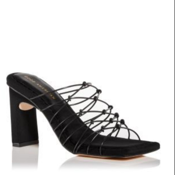 NIB Good American Knotted Strapy Heeled Mules Slides in Black - Picture 3 of 5